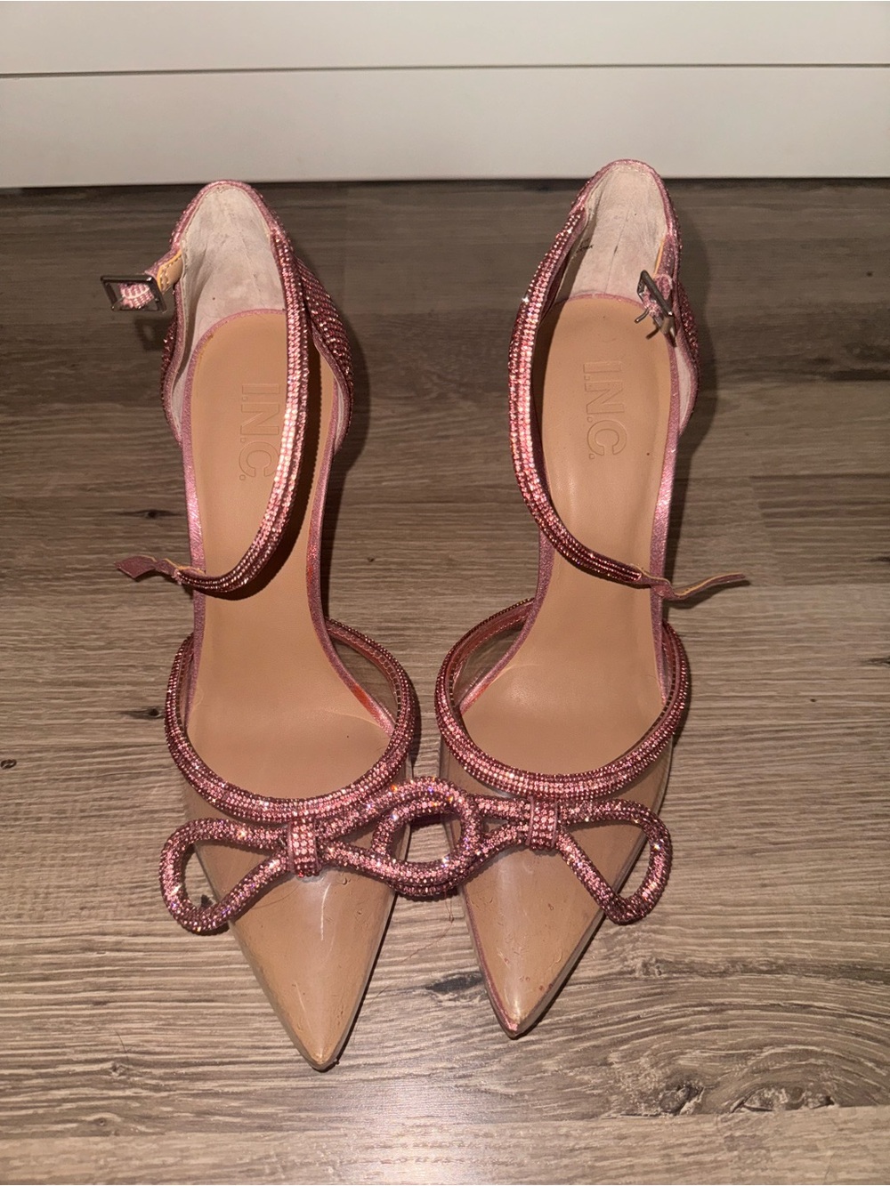 INC International Concepts Rose Pink Pointed-Toe Ankle-Strap Heels with Bow